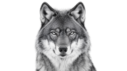 Eurasian wolf showing dominance with intense stare on transparent background