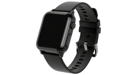 Black smartwatch with transparent background showing its modern design