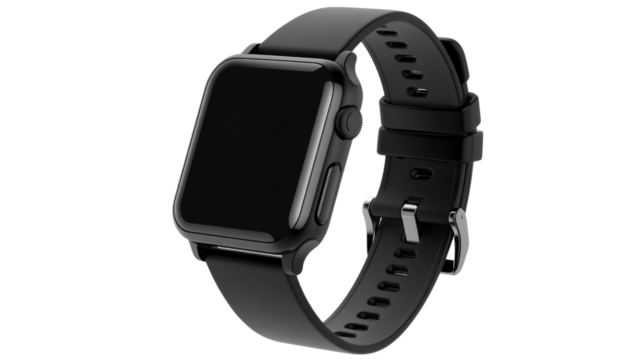 Black smartwatch with transparent background showing its modern design