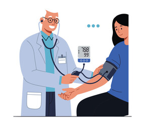 Minimalist Vector Illustration: Doctor Taking Blood Pressure