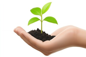 New Life Growing Plant Seedling in Hand Soil bio eco care hope farm green earth fresh
