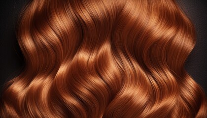 Fototapeta premium Luxurious, radiant copper-brown wavy hair cascading in elegant waves against a dark background.