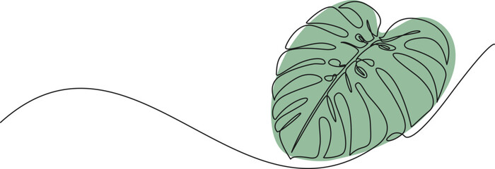 continuous single line drawing of a monstera leaf, line art vector illustration © Christian Horz