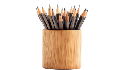 Fototapeta premium Pencils standing in wooden pot on transparent background