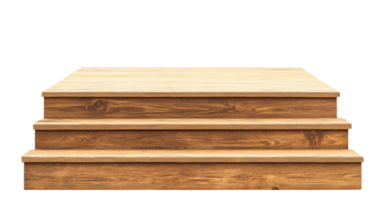 Small wooden podium creating three steps on transparent background