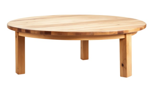 Round wooden table isolated on transparent background
