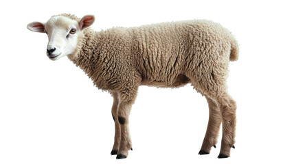 Fototapeta premium Sheep standing on transparent background, full body profile