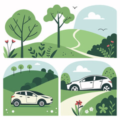Fototapeta premium Clean energy for electric vehicles, environmentally friendly nature drawings vector work