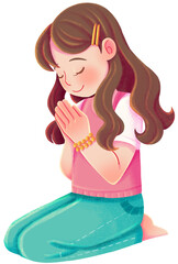 Girl Kneeling and Praying Illustration