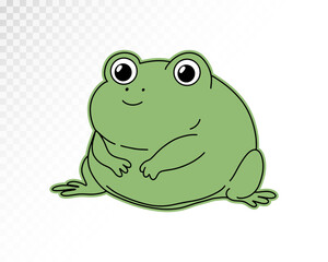 Cute cartoon frog drawing. Sticker. Funny illustration with slogan, vector clip art.