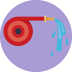 A coiled hose used for firefighting, often with a nozzle for water control.