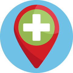 Fototapeta premium Medical location marker – Represents a medical facility or emergency service location on a map.