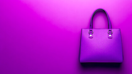 Purple handbag resting on matching purple background, minimalist fashion photography