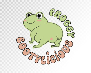 Cute cartoon frog butt drawing with slogan. Funny illustration with slogan, vector clip art.
