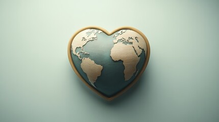 Wooden Heart Shaped Globe Earth World Map Design 3d eco love blue card green brown retro