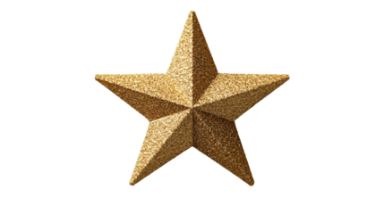 Glittering gold star decoration on transparent background