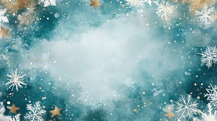 Hand-Drawn Snowflakes with Golden Stars on Pastel Background