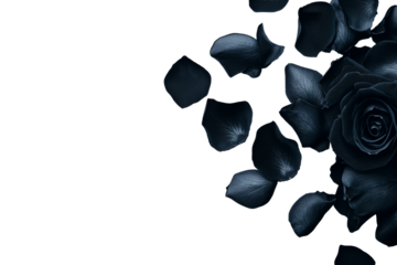 Black rose petals arranged on a transparent background