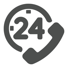 Telephone receiver with 24 hours support solid icon, human rescue concept. Vector graphics. Emergency call line sign on white background, glyph style icon for mobile or web design.