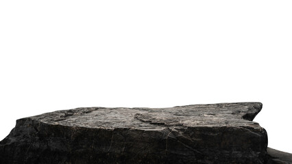 Rock stone podium isolated white backgrounds, Cliff edge Beige formation well stand display...