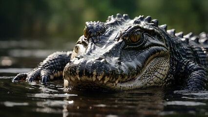 Obraz premium Alligator Resting in Water Close Up View in Natural Environment