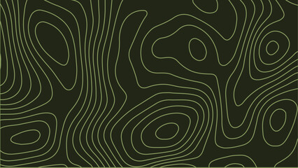 A topographic-inspired abstract pattern with smooth green contour lines on a deep black background,