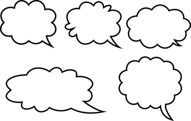 Speech Cloud Balloon empty simple retro comic style speech cloud bubbles set. Hand drawn pop art, vintage speech clouds, thinking bubbles, and conversation text elements