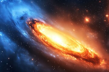Fototapeta premium A vibrant galaxy with swirling orange and blue nebulae against a backdrop of distant stars