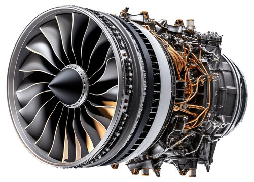 PNG Jet engine with visible turbine and mechanical components