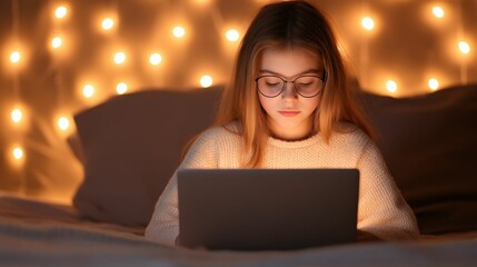 Teen focused on online learning with cozy ambience for educational inspiration