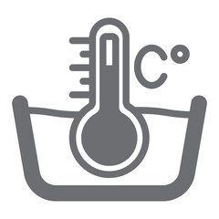 Thermometer with water basin solid icon, laundry service concept. Vector graphics. Celsius thermometer, manual washing sign on white background, glyph style icon for mobile or web design.