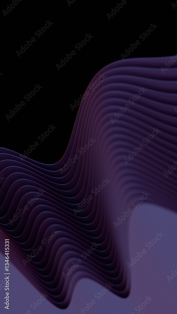 Poster Flowing purple wave lines forming layered curves against a black background, creating a modern and minimal abstract design with fluid motion........
