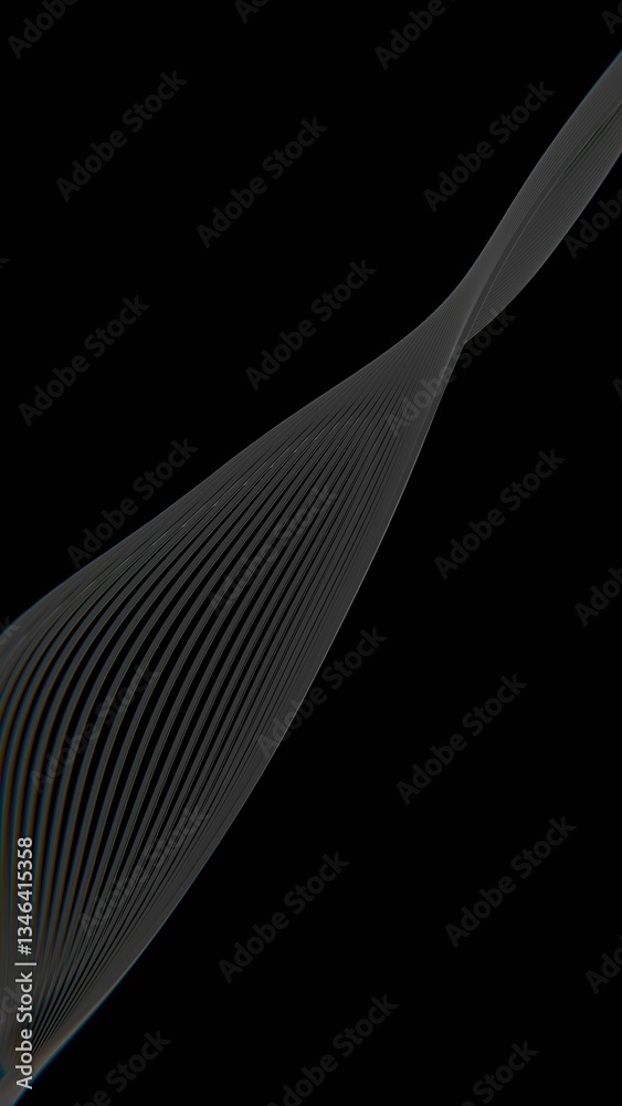 Aufkleber Thin lines twisting into a sleek wave on a black background, creating a minimal and futuristic abstract design with fluid curves and modern geometry........