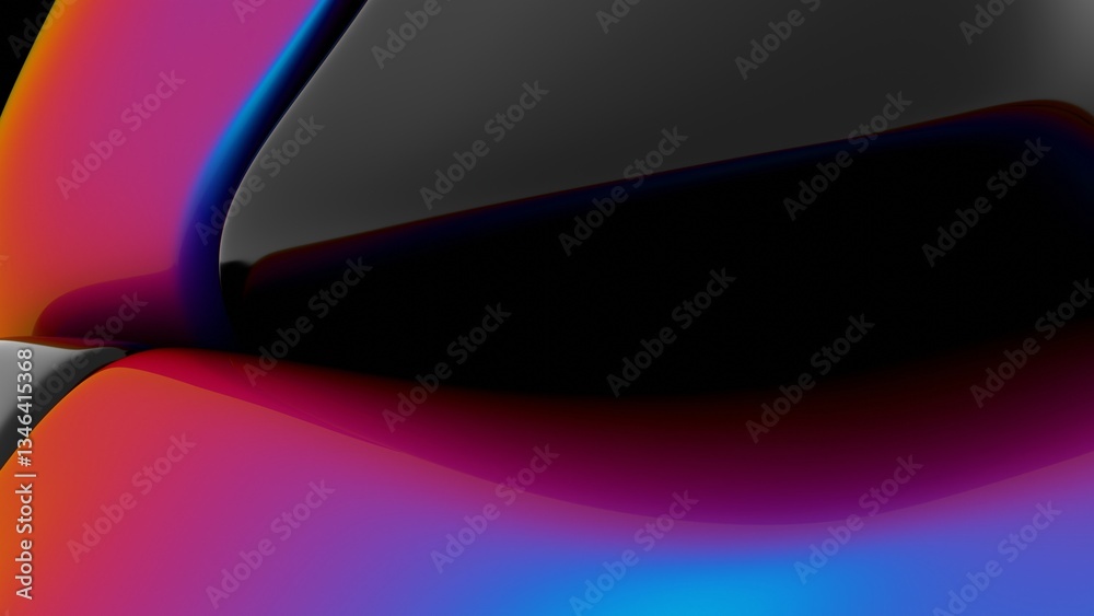 Poster Fluid black and vibrant gradient surfaces merging in a sleek abstract design, featuring bold color transitions and a modern, minimal aesthetic....