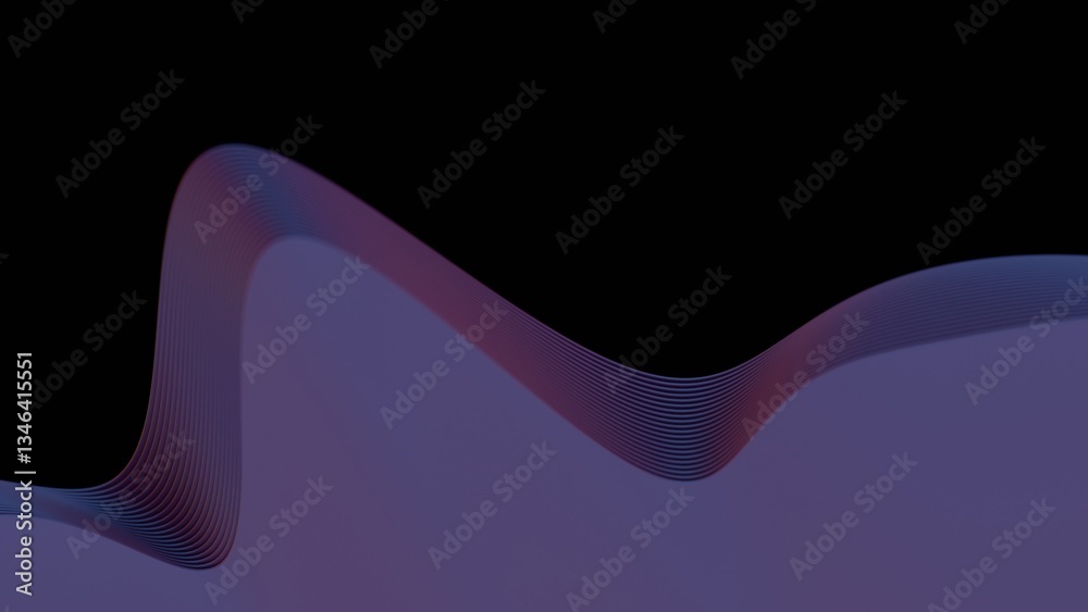 Poster Flowing purple wave lines forming layered curves against a black background, creating a modern and minimal abstract design with fluid motion........
