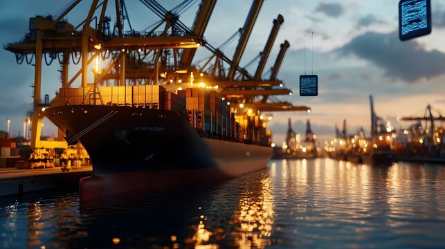 Futuristic Smart Port with AI-Controlled Cranes and Automated Logistics - Powered by Adobe