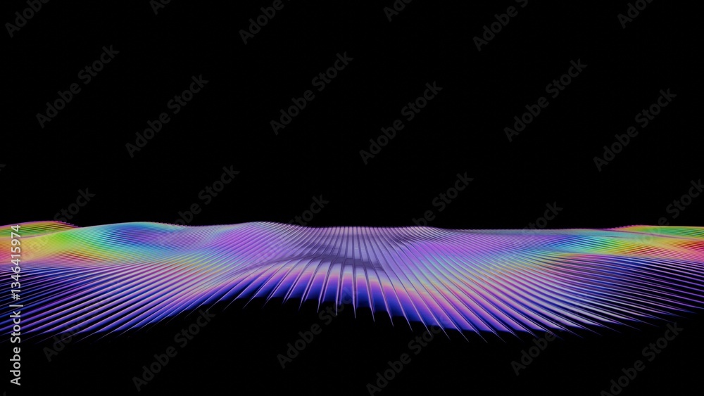 Aufkleber vibrant rainbow lines radiate across a dark background, forming a fluid wave-like surface with brigh