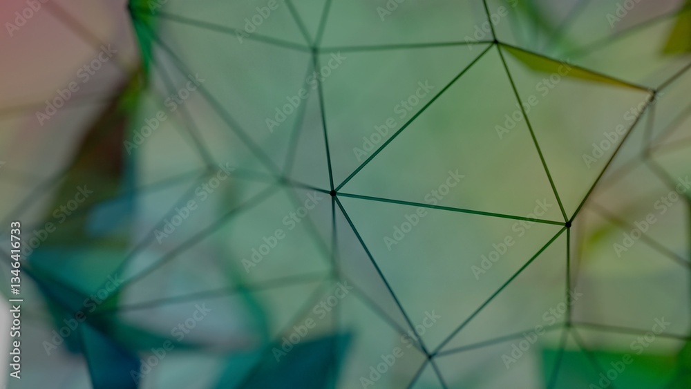 Poster A colorful polygon mesh with pastel tones and wireframe lines, forming a delicate, overlapping geometric composition that creates a modern, futuristic design........