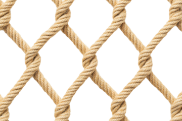 Rope net with woven texture on transparent background