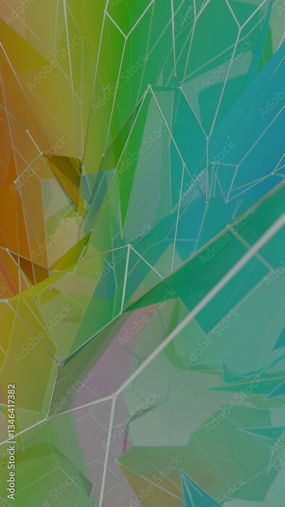 Aufkleber a colorful polygon mesh with pastel tones and wireframe lines, forming a delicate, overlapping geome