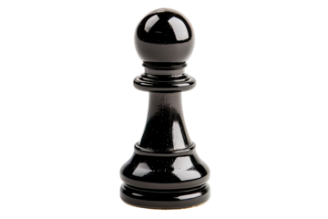 Elegant black chess pawn with shiny finish on transparent background