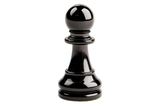 Elegant black chess pawn with shiny finish on transparent background