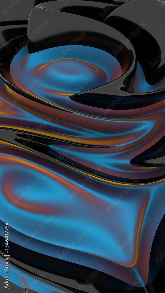Aufkleber A glossy black and blue swirl with hints of orange, forming a fluid, modern shape that merges reflection and color shifts in a dynamic 3D design.......