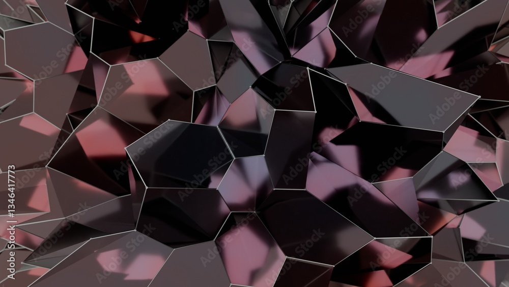 Aufkleber faceted polygon surfaces in metallic black and pink form a sharp, reflective 3d design, revealing a 