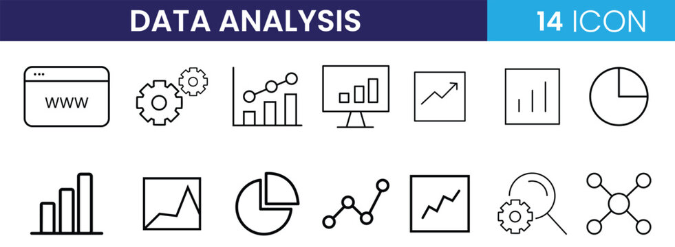 Collection of data anylysis business icon vector. charts, graphs, pie charts, bar graph, growth, trend icon vector
