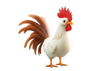 Fototapeta premium White rooster with red comb and orange tail feathers in realistic 3d render style