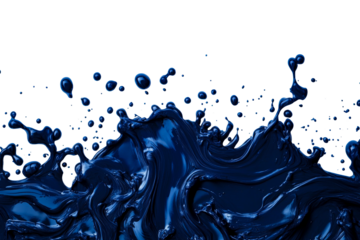 Dynamic splash of dark blue liquid against a clean background