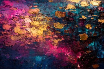Abstract colorful texture with vibrant hues of pink, gold, and blue, evoking a sense of depth and movement