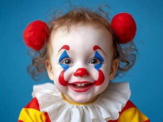 Fototapeta premium A happy child is dressed up as a cute clown