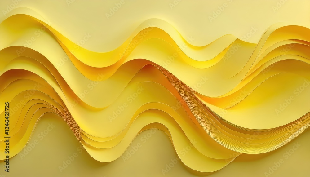 Poster abstract yellow paper waves with smooth folds and layered curves, modern background for design, bran